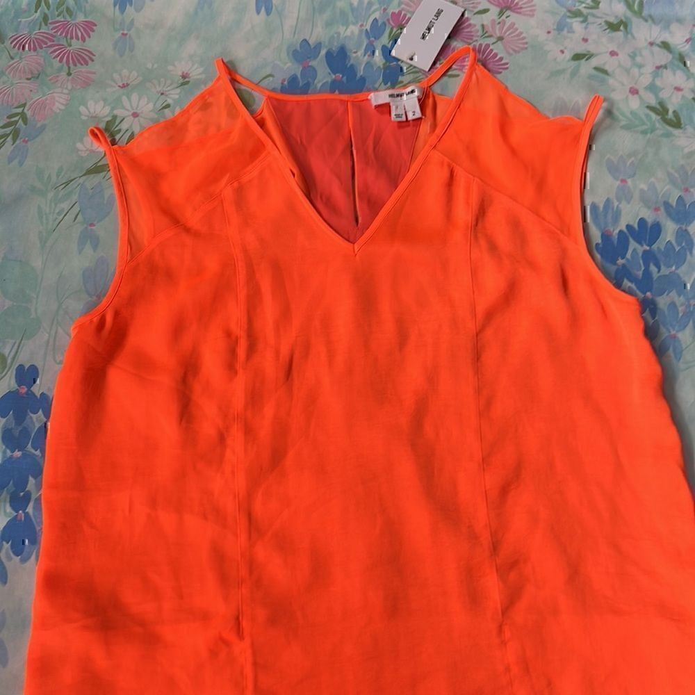 Helmut Lang Chroma Drape Neon Sunburn Silk Blend Strappy Mini Dress Size 2 NWT - Picture 4 of 14